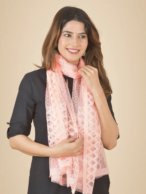 Baby_Pink_Net_Self_Design_Dupatta_For_Women