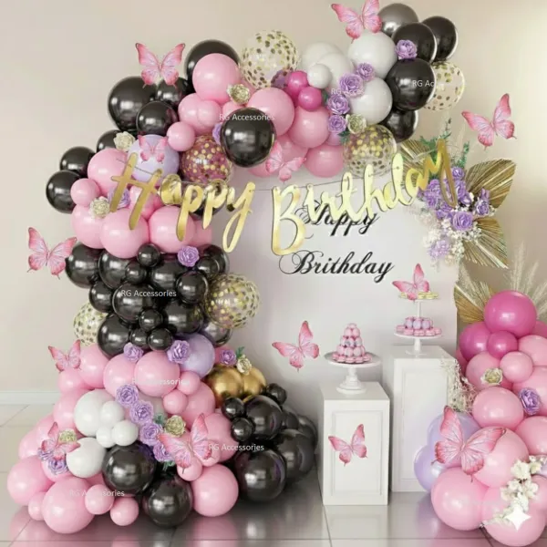 R_G_Accessories_Pink_Black_Purple_Butterfly_Balloons,_Happy_Birthday_Decoration_Kit_Purple_(Set_Of_64)