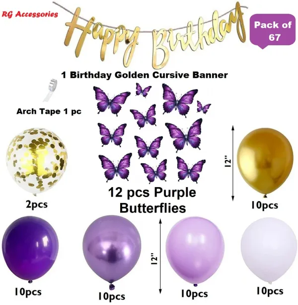 R_G_Accessories_Purple_Butterfly_Golden_Balloons,_Happy_Birthday_Decoration_Kit_Metallic_Purple_(Set_Of_67)