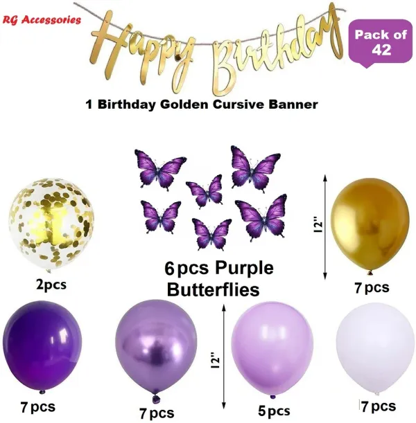 R_G_Accessories_Solid_Purple_Butterfly_Golden_Balloons,_Happy_Birthday_Decoration_Kit_Metallic_Purple_Balloon_(Purple,_Pack_Of_42)