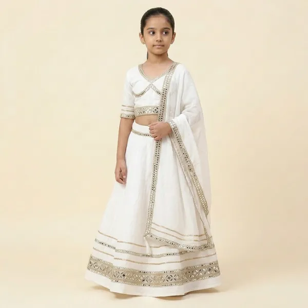 White_Premium_Rayon_Cotton_Lehenga_Choli_With_Dupatta_For_Girls