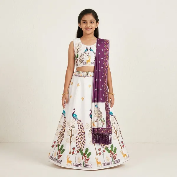 White_And_Purple_Premium_Gajji_Silk_Lehenga_Choli_With_Dupatta_For_Girls