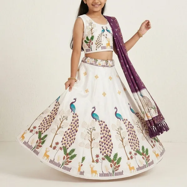 White_And_Purple_Premium_Gajji_Silk_Lehenga_Choli_With_Dupatta_For_Girls