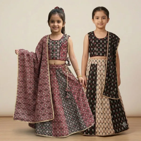 Multicolor_Premium_Cotton_Lehenga_Choli_With_Dupatta_For_Girls_Pack_Of_2