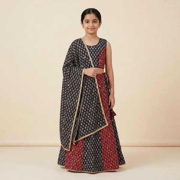 Maroon_And_Black_Premium_Cotton_Lehenga_Choli_With_Dupatta_For_Girls