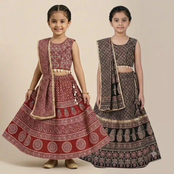 Black_And_Red_Premium_Cotton_Lehenga_Choli_With_Dupatta_For_Girls_Pack_Of_2