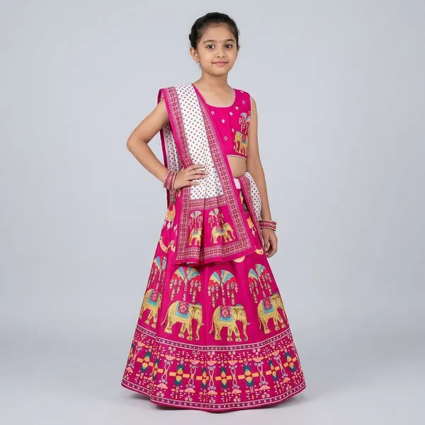 White_With_Pink_Premium_Gajji_Silk_Lehenga_Choli_With_Dupatta_For_Girls