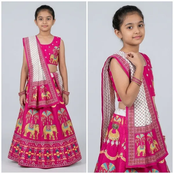 White_With_Pink_Premium_Gajji_Silk_Lehenga_Choli_With_Dupatta_For_Girls