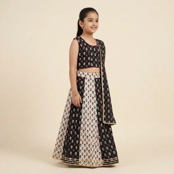 Black_And_White_Premium_Cotton_Lehenga_Choli_With_Dupatta_For_Girls