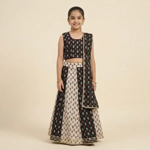 Black_And_White_Premium_Cotton_Lehenga_Choli_With_Dupatta_For_Girls