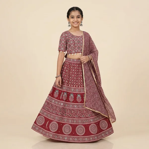 Red_Premium_Cotton_Lehenga_Choli_With_Dupatta_For_Girls