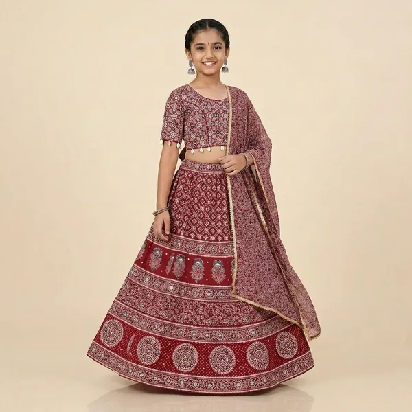 Red_Premium_Cotton_Lehenga_Choli_With_Dupatta_For_Girls