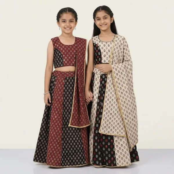 Multicolor_Premium_Cotton_Lehenga_Choli_With_Dupatta_For_Girls_Pack_Of_2