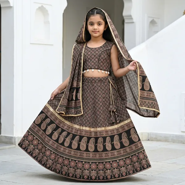 Black_And_Red_Premium_Cotton_Lehenga_Choli_With_Dupatta_For_Girls_Pack_Of_2