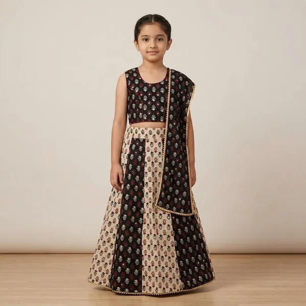 Multicolor_Premium_Cotton_Lehenga_Choli_With_Dupatta_For_Girls_Pack_Of_2