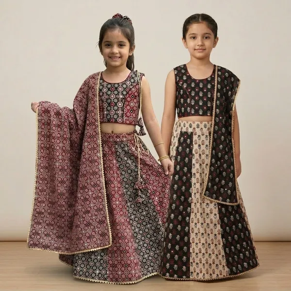 Multicolor_Premium_Cotton_Lehenga_Choli_With_Dupatta_For_Girls_Pack_Of_2