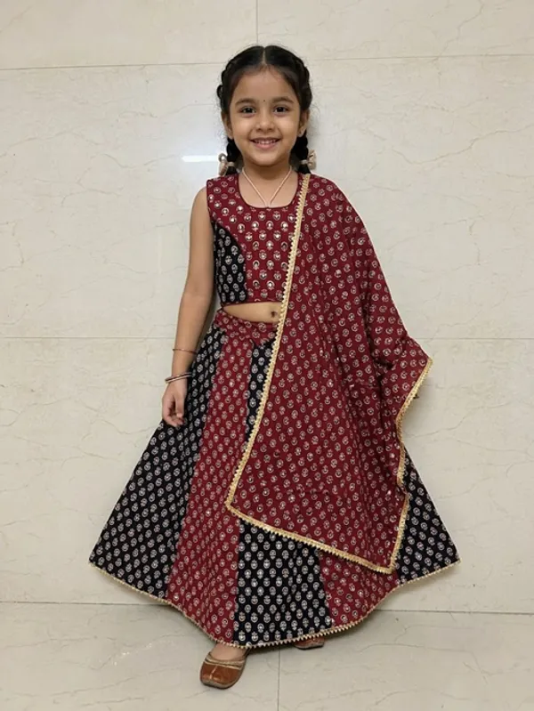 Maroon_And_Black_Premium_Cotton_Lehenga_Choli_With_Dupatta_For_Girls_Pack_Of_2