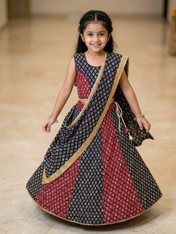 Maroon_And_Black_Premium_Cotton_Lehenga_Choli_With_Dupatta_For_Girls_Pack_Of_2