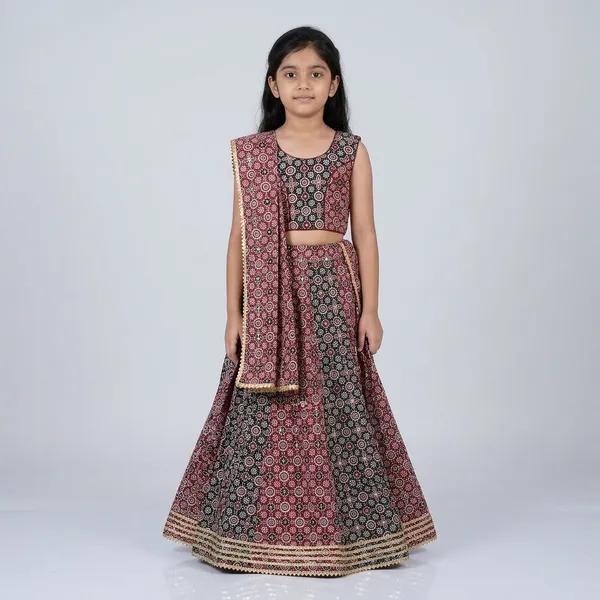 Maroon_And_Black_Premium_Cotton_Lehenga_Choli_With_Dupatta_For_Girls