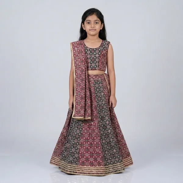 Maroon_And_Black_Premium_Cotton_Lehenga_Choli_With_Dupatta_For_Girls