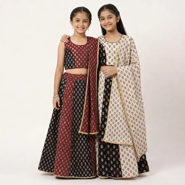 Multicolor_Premium_Cotton_Lehenga_Choli_With_Dupatta_For_Girls_Pack_Of_2