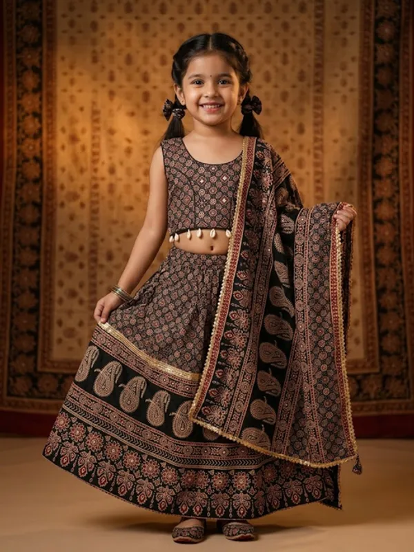 Black_Premium_Cotton_Lehenga_Choli_With_Dupatta_For_Girls
