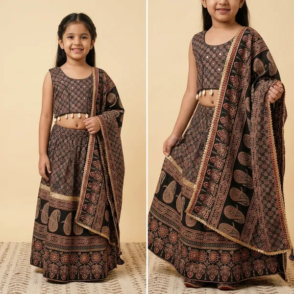 Black_Premium_Cotton_Lehenga_Choli_With_Dupatta_For_Girls
