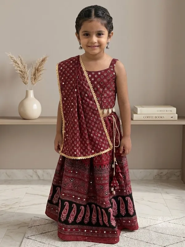 Red_Premium_Cotton_Lehenga_Choli_With_Dupatta_For_Girls