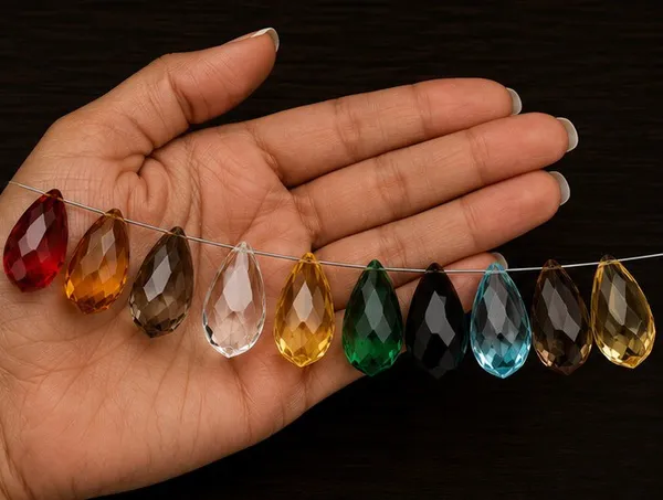 Multi_Colour_Quartz_Briolette_Teardrop_Beads_|_Mix_sizes_-_18*25_and_15*20mm_|_Pack_of_10_pcs