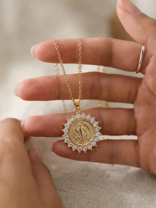 Little_Guardian_|_18K_Gold_Plated_Cubic_Zirconia_Halo_Saint_Medallion_Anti_Tarnish_Necklace__|_1_Piece