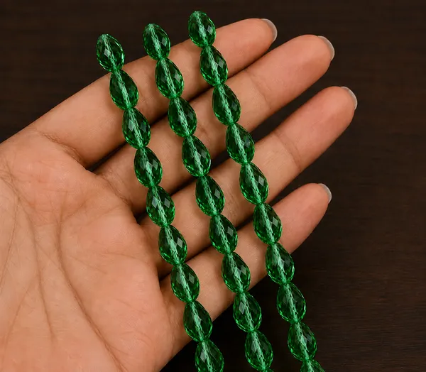 Emerald_Green_Drop_Glass_Teardrop_Beads_|_8x11mm_|_3_strands_x_45+_beads_each_(Total_135+_beads)