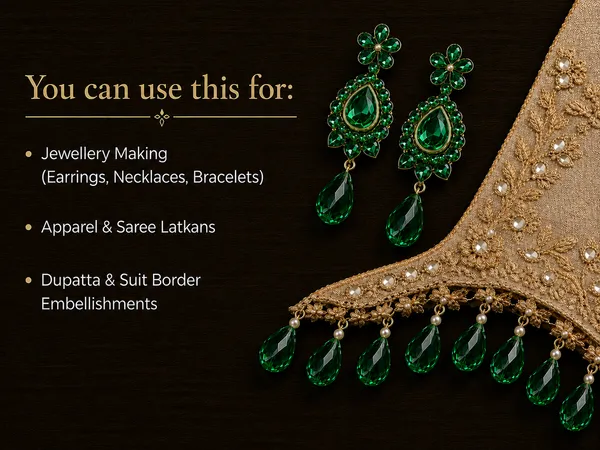 Emerald_Green_Drop_Glass_Teardrop_Beads_|_8x11mm_|_3_strands_x_45+_beads_each_(Total_135+_beads)