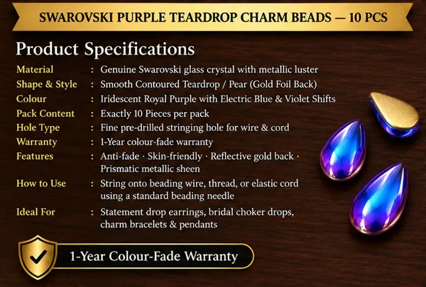 Genuine_Swarovski_Purple_Teardrop_Charm_Beads_|_6mm_|_10_Pcs