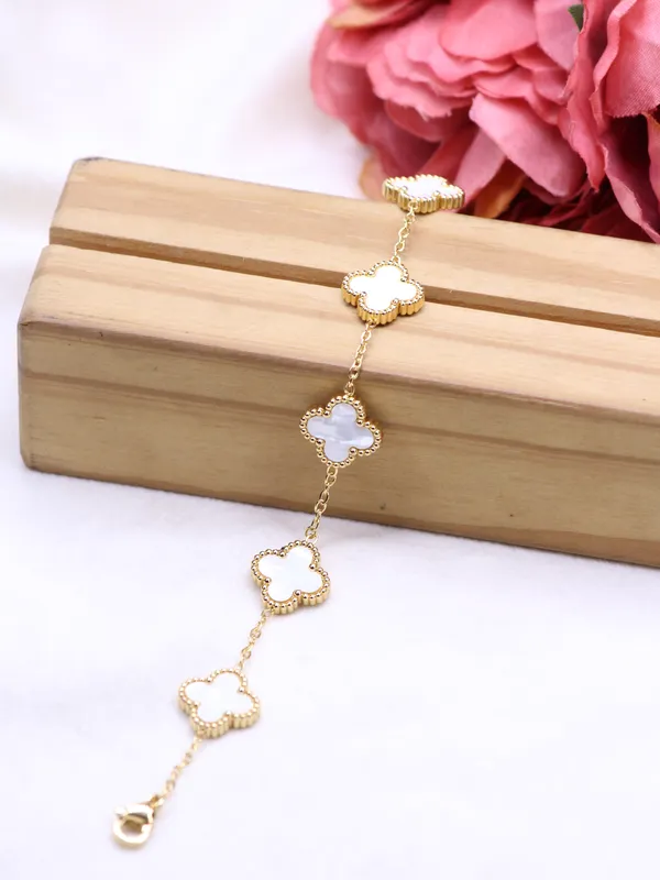 Belt_&_Braces_|_White_Clover_Enamel_Gold_Plated_Bracelet_|_1_Piece