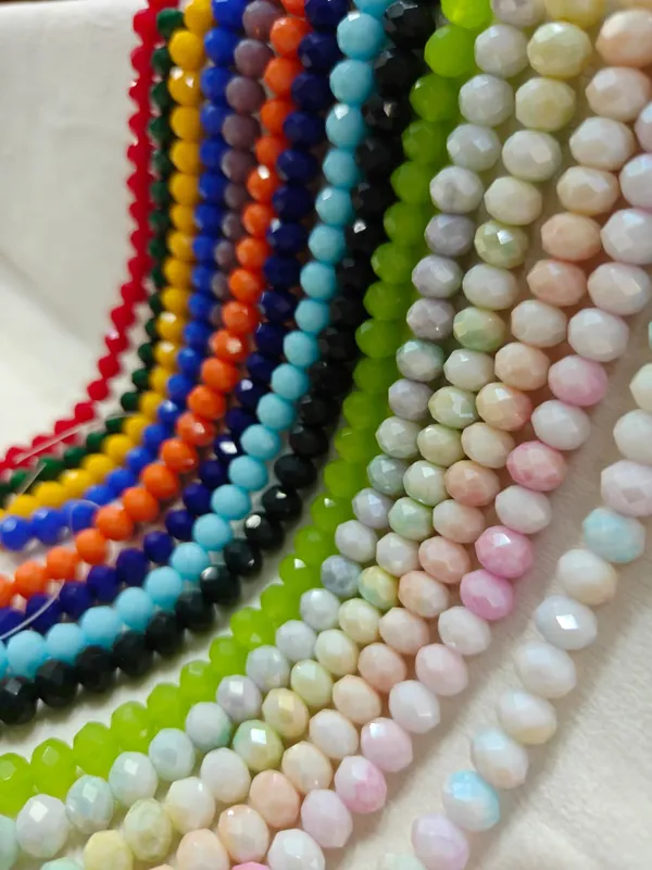 8mm_Faceted_Glass_Rondelle_Beads_|_Opaque_&_Mosaic_|_15_lines_total