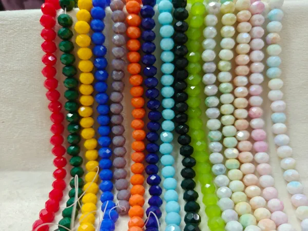 8mm_Faceted_Glass_Rondelle_Beads_|_Opaque_&_Mosaic_|_15_lines_total