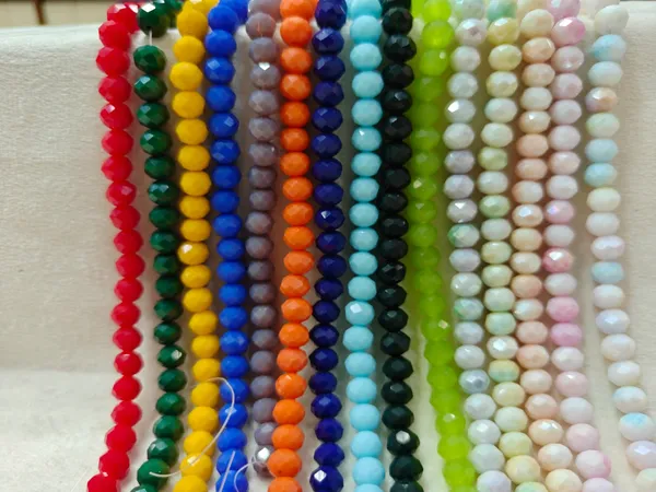 8mm_Faceted_Glass_Rondelle_Beads_|_Opaque_&_Mosaic_|_15_lines_total