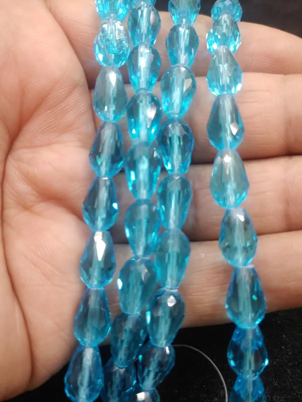 Aqua_Drop_Glass_Teardrop_Beads_|_8x11mm_|_3_strands_x_45+_beads_each_(Total_135+_beads)