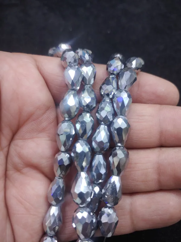 Silver_Drop_Glass_Teardrop_Beads_|_8x11mm_|_3_strands_x_45+_beads_each_(Total_135+_beads)