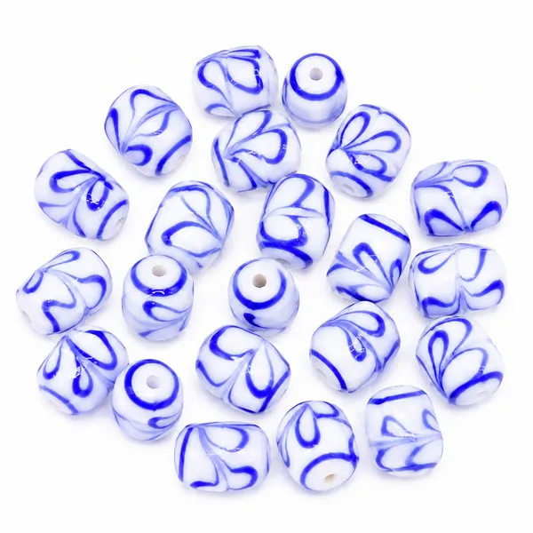 Blue_+_White_Tibetan_Glass_Barrel_Beads_|_Hand_Painted_|_13x16mm_|_20_pieces