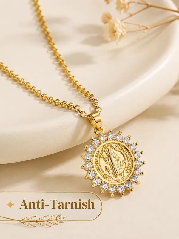 Little_Guardian_|_18K_Gold_Plated_Cubic_Zirconia_Halo_Saint_Medallion_Anti_Tarnish_Necklace__|_1_Piece