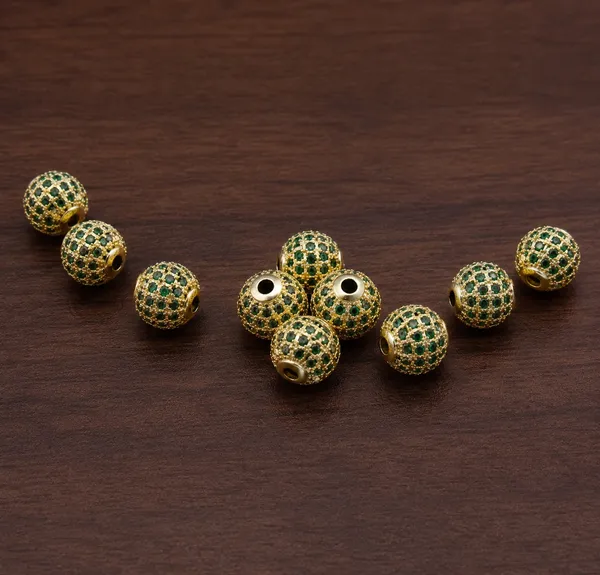 Green_And_Golden_Cubic_Zirconia_Ball_Beads_|_4/6/8/10mm_|_10_Pcs