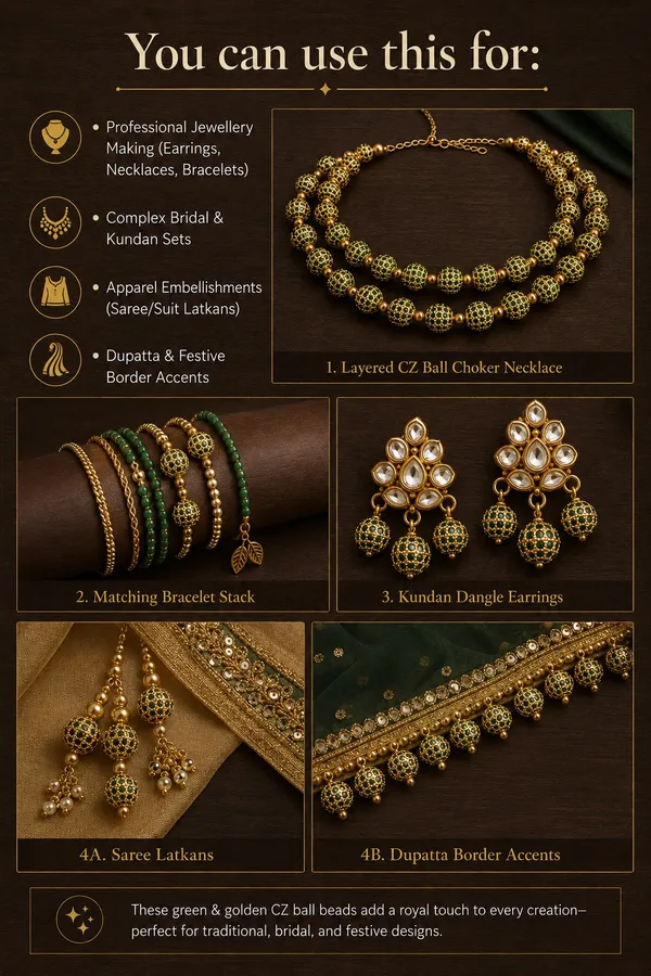 Green_And_Golden_Cubic_Zirconia_Ball_Beads_|_4/6/8/10mm_|_10_Pcs
