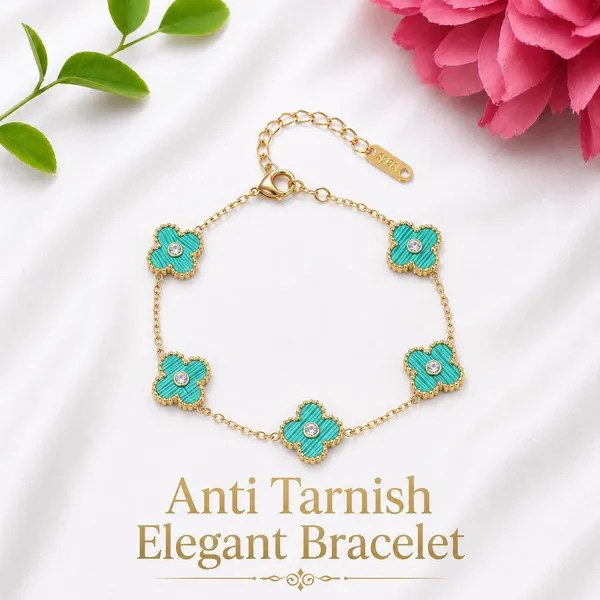 Green_Light_|_Green_Clover_Enamel_Gold_Plated_Bracelet_|_1_Piece