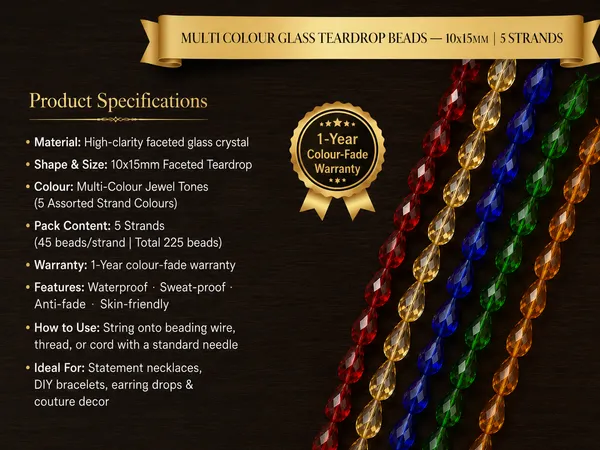 Multi_Colour_Glass_Teardrop_Beads_|_10x15mm_|_5_Strands_x_45_Beads_(Total_225_beads)
