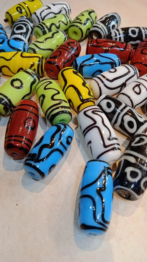 Hand_Painted_Tibetan_Glass_Barrel_Beads_Mix_pack_|_28x10mm_|_36_pcs_total