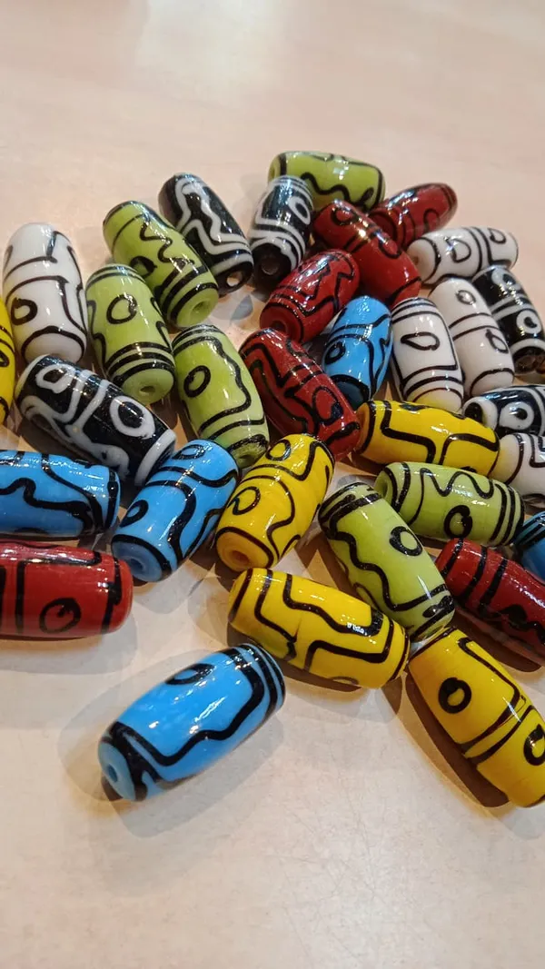 Hand_Painted_Tibetan_Glass_Barrel_Beads_Mix_pack_|_28x10mm_|_36_pcs_total