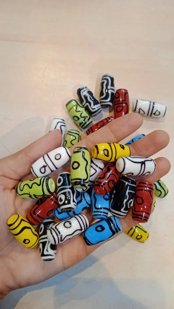 Hand_Painted_Tibetan_Glass_Barrel_Beads_Mix_pack_|_28x10mm_|_36_pcs_total