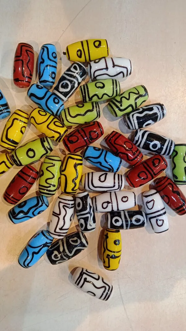 Hand_Painted_Tibetan_Glass_Barrel_Beads_Mix_pack_|_28x10mm_|_36_pcs_total