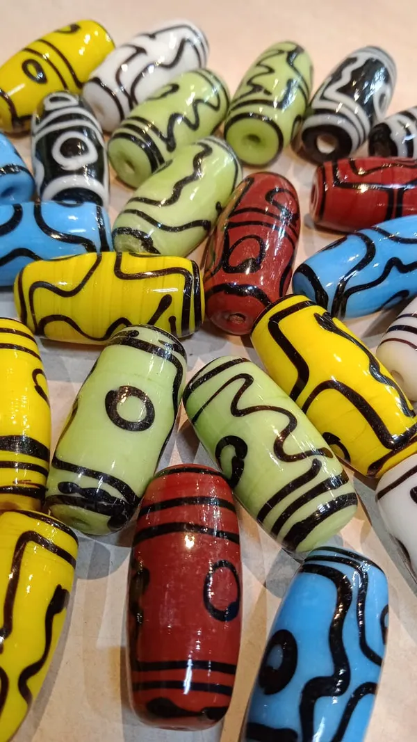 Hand_Painted_Tibetan_Glass_Barrel_Beads_Mix_pack_|_28x10mm_|_36_pcs_total